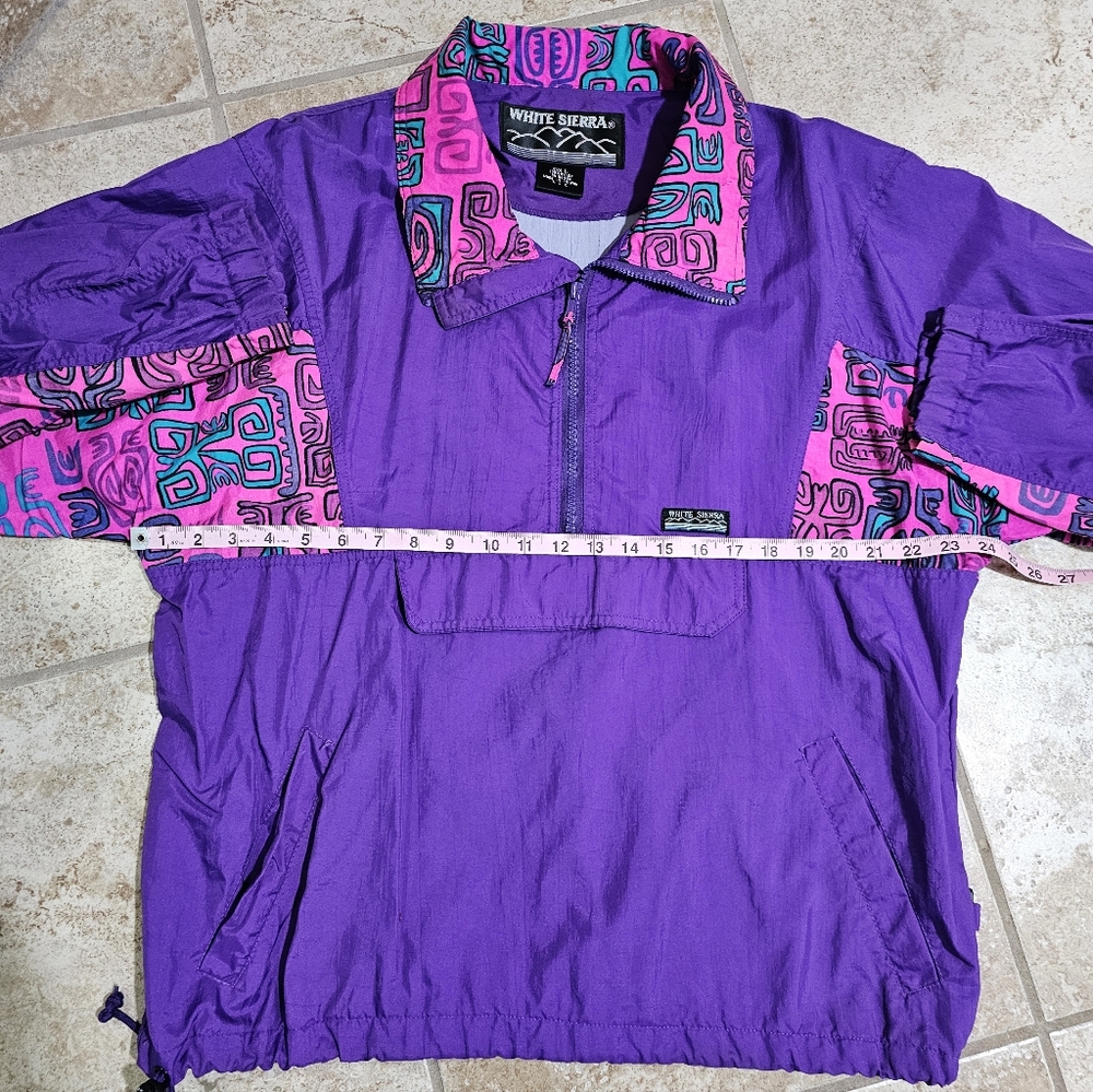 White Sierra Vintage 90s Women L Pullover Windbreaker Purple Pink Aztec Rare 90s - Picture 5 of 6